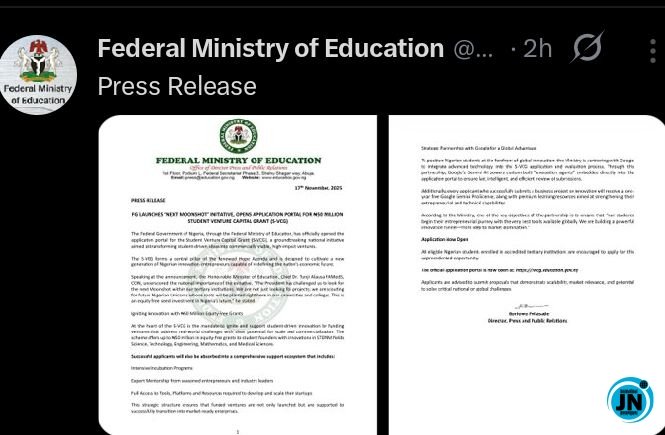 FG rolls out ₦50m grant to back student innovations